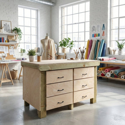 Wooden Eucalyptus Hardwood Top Workbench, Tool Cabinet With Drawers (V.2)