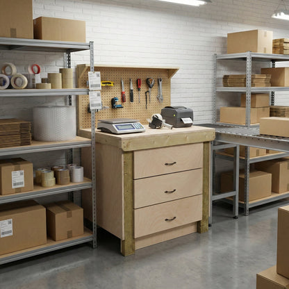 Wooden Eucalyptus Hardwood Top Workbench, Tool Cabinet With Drawers (V.2)