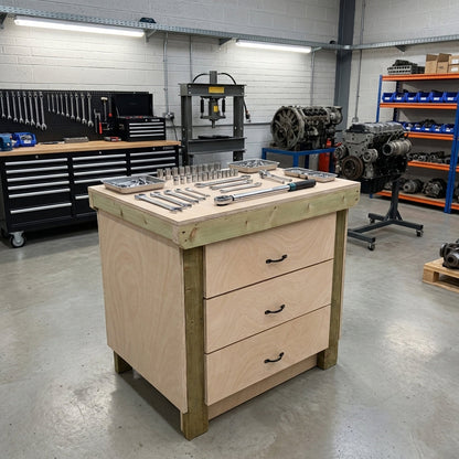 Wooden Eucalyptus Hardwood Top Workbench, Tool Cabinet With Drawers (V.2)