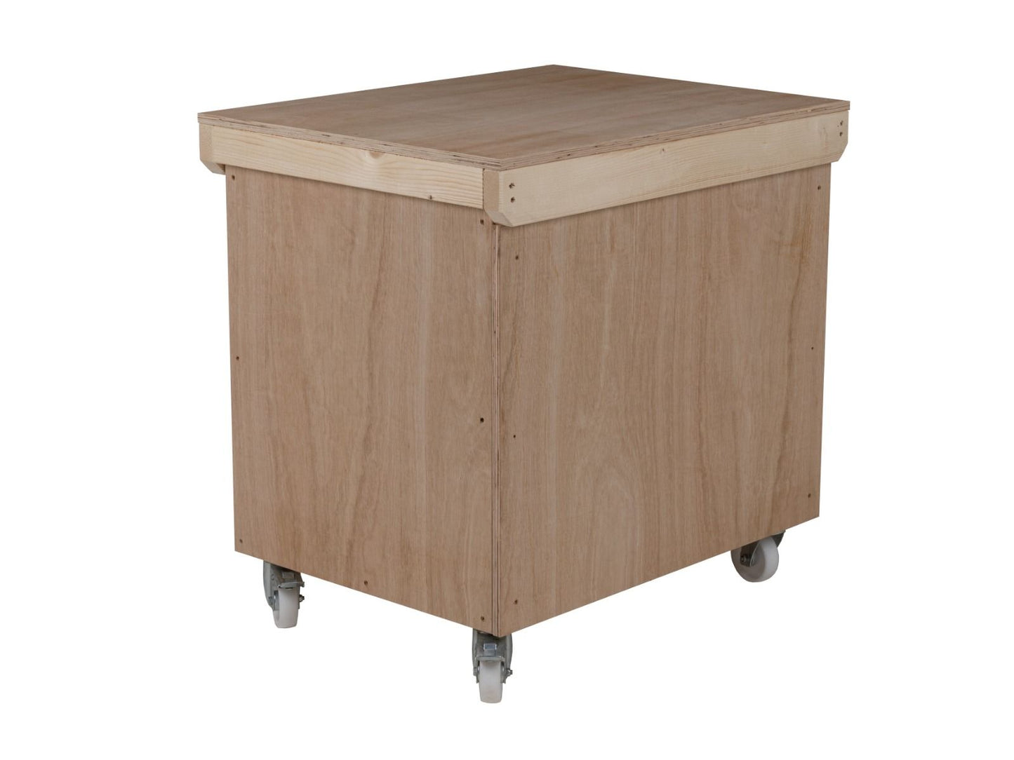 Wooden Eucalyptus hardwood top workbench with lockable cupboard (V.9) double shelf and wheels