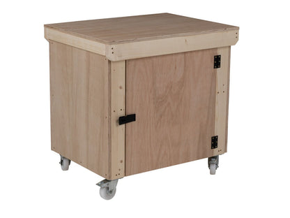 Wooden Eucalyptus hardwood top workbench with lockable cupboard (V.9) double shelf and wheels