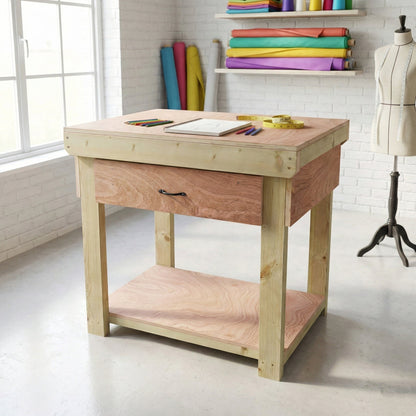 Wooden Eucalyptus hardwood workbench, tool cabinet with drawer (V.1)
