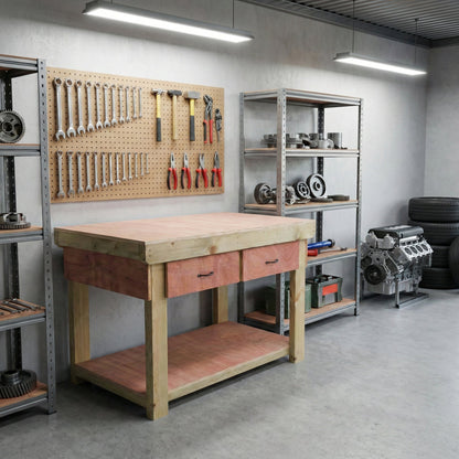 Wooden Eucalyptus hardwood workbench, tool cabinet with drawer (V.1)