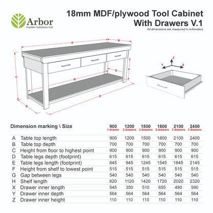 Wooden Eucalyptus hardwood workbench, tool cabinet with drawer (V.1)