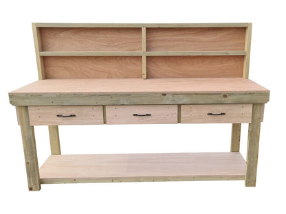Wooden Eucalyptus hardwood workbench, tool cabinet with drawer (V.1) with back