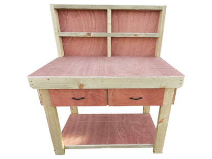 Wooden Eucalyptus hardwood workbench, tool cabinet with drawer (V.1) with back