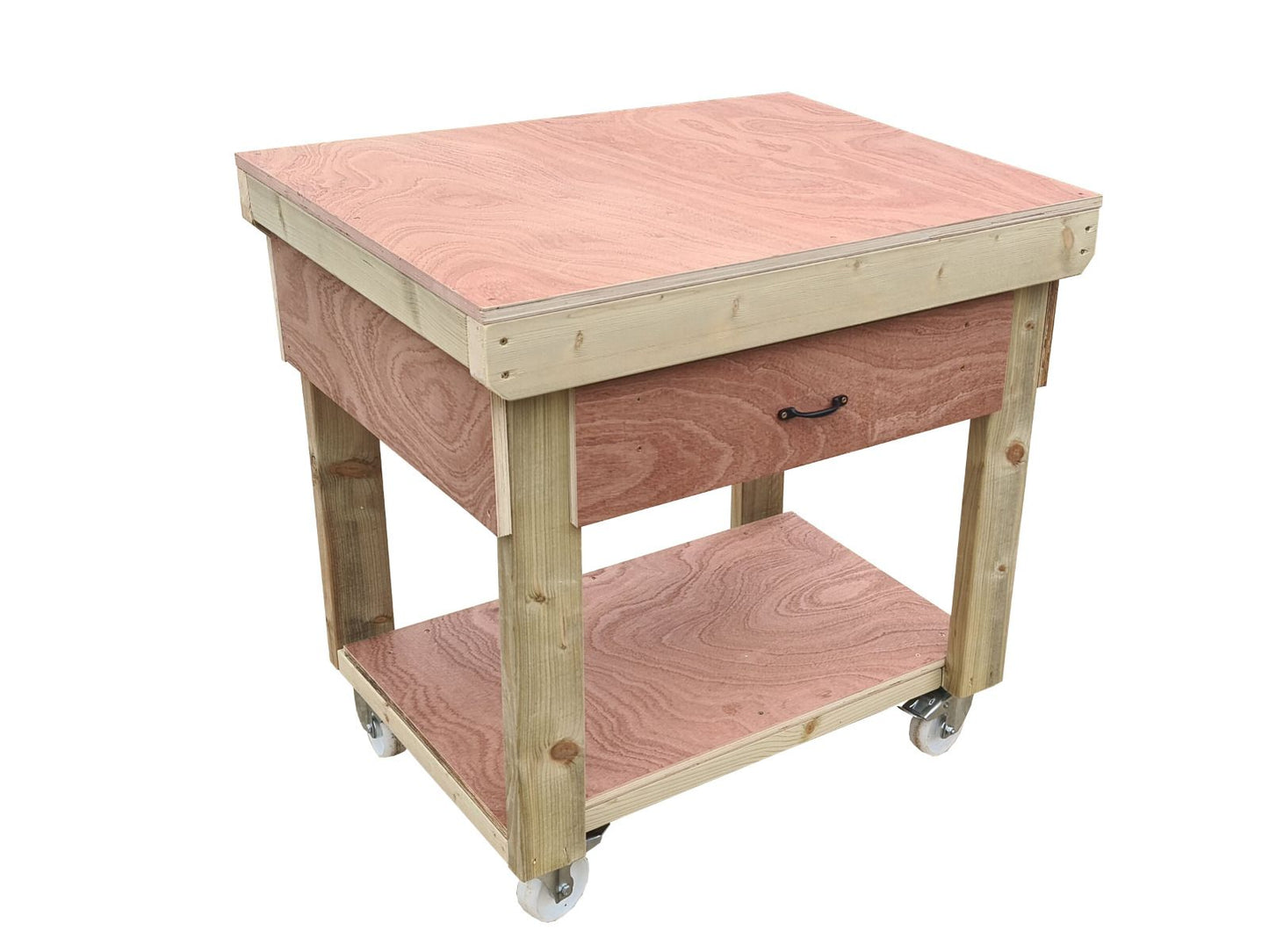 Wooden Eucalyptus hardwood workbench, tool cabinet with drawer (V.1) with wheels