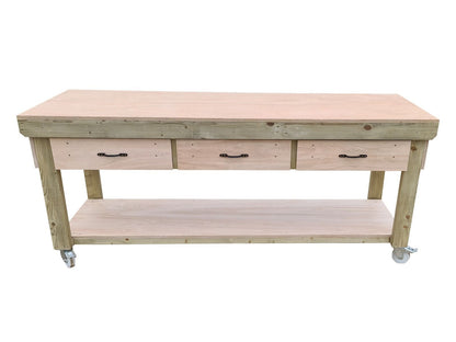 Wooden Eucalyptus hardwood workbench, tool cabinet with drawer (V.1) with wheels