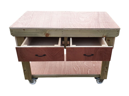 Wooden Eucalyptus hardwood workbench, tool cabinet with drawer (V.1) with wheels