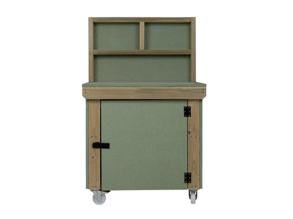 Wooden UniMDF Moisture Resistant Workbench With Lockable Cupboard (V.9) With Back panel, Wheels