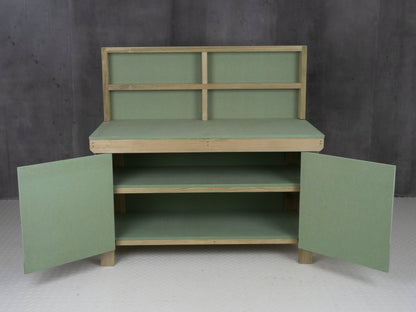 Wooden UniMDF Moisture Resistant Workbench With Lockable Cupboard (V.9) With Back panel, Double shelf