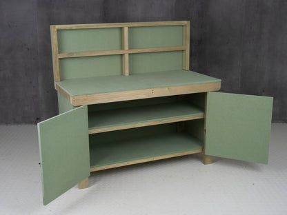Wooden UniMDF Moisture Resistant Workbench With Lockable Cupboard (V.9) With Back panel, Double shelf