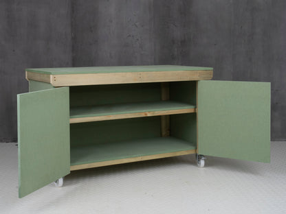 Wooden UniMDF Moisture Resistant Workbench With Lockable Cupboard (V.9) With Wheels, Double Shelf