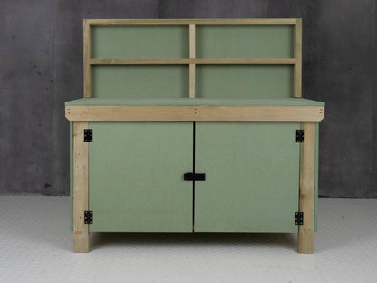 Wooden UniMDF Moisture Resistant Workbench With Lockable Cupboard (V.9) With Back panel