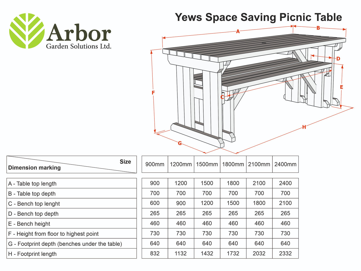 Yews Rounded Space Saving Picnic Table and Benches Set - Rustic Finish