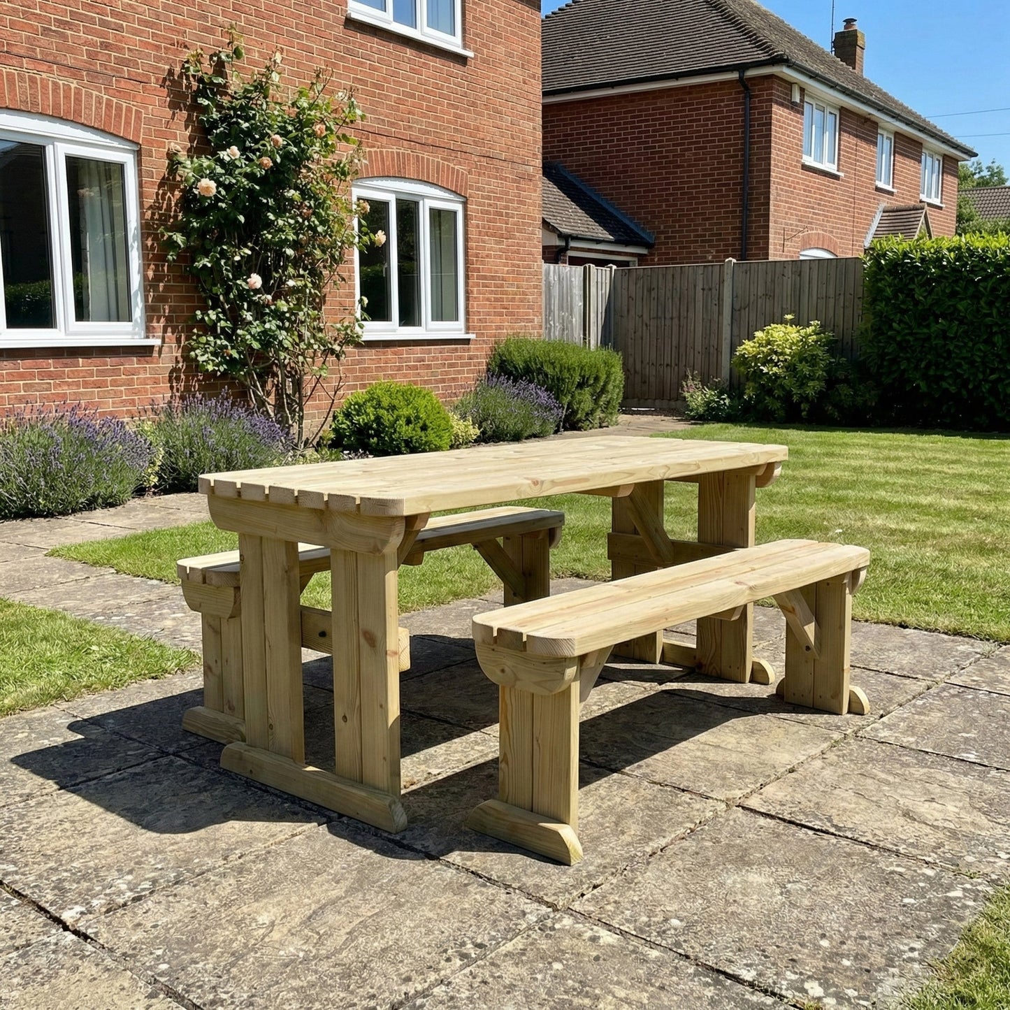Yews Rounded Space Saving Picnic Table and Benches Set