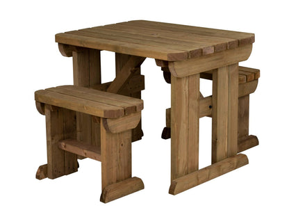 Yews Rounded Space Saving Picnic Table and Benches Set - Rustic Finish