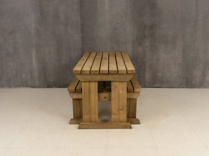 Yews Rounded Space Saving Picnic Table and Benches Set - Rustic Finish