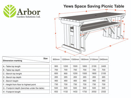 Yews Space Saving Picnic Table and Benches Set - Rustic Finish