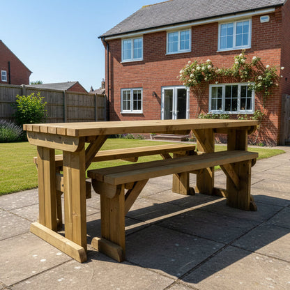 Yews Space Saving Picnic Table and Benches Set - Rustic Finish