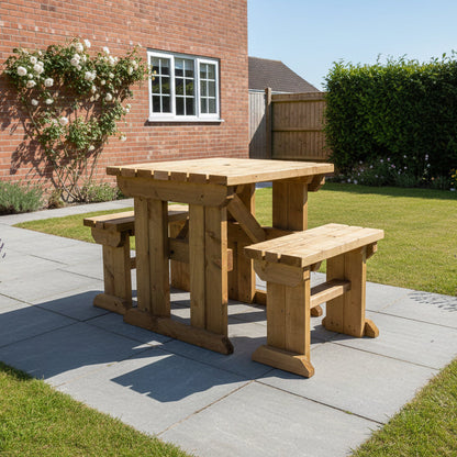 Yews Space Saving Picnic Table and Benches Set - Rustic Finish