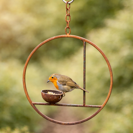 Rusty Metal Abstract Hanging Bird Feeder