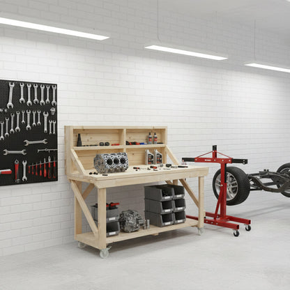 Acorn Wooden Workbench With Back Panel and Wheels