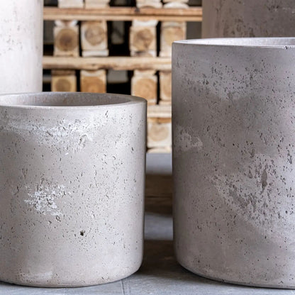 Aurella | Truffle – 30cm Medium Concrete Cylinder Planter – 13L Round Plant Pot