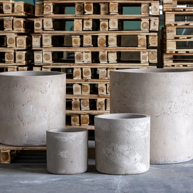 Aurella | Truffle – 30cm Medium Concrete Cylinder Planter – 13L Round Plant Pot