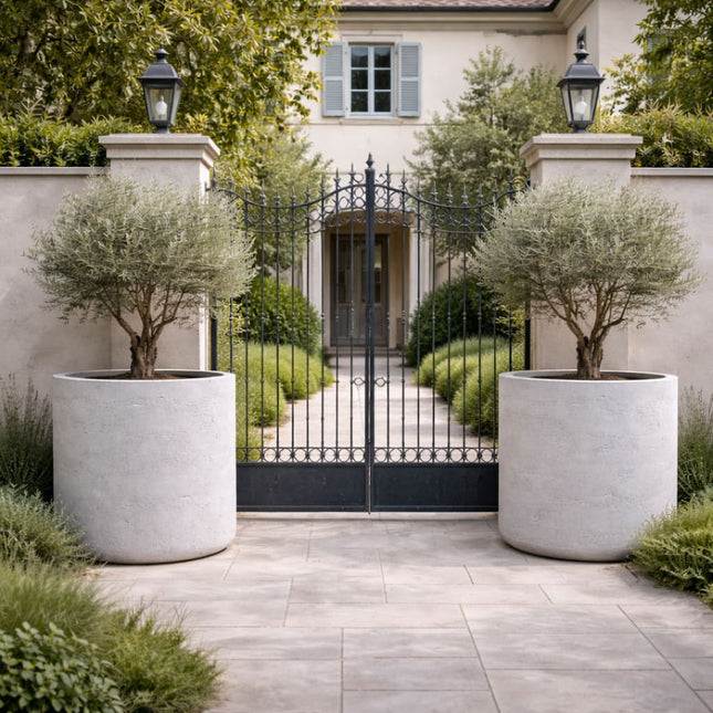 Aurella | White Mist – 100cm XXL Concrete Cylinder Planter – 621L Round Plant Pot