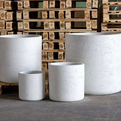 Aurella | White Mist – 30cm Medium Concrete Cylinder Planter – 13L Round Plant Pot
