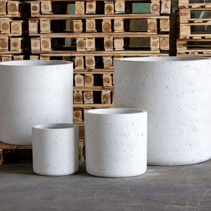 Aurella | White Mist – 40cm Large Concrete Cylinder Planter – 34L Round Plant Pot