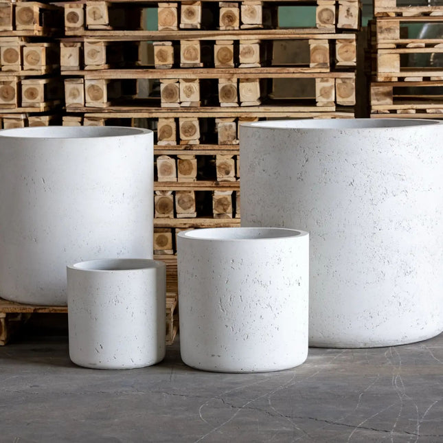 Aurella | White Mist – 85cm XX Large Concrete Cylinder Planter – 365L Round Plant Pot