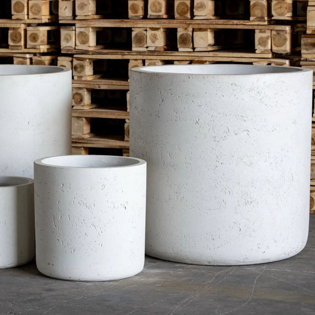 Aurella | White Mist – 85cm XX Large Concrete Cylinder Planter – 365L Round Plant Pot