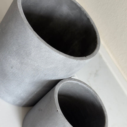 Aurello | Brushed Grey Stone Resin Indoor Plant Pots (Set of 2)