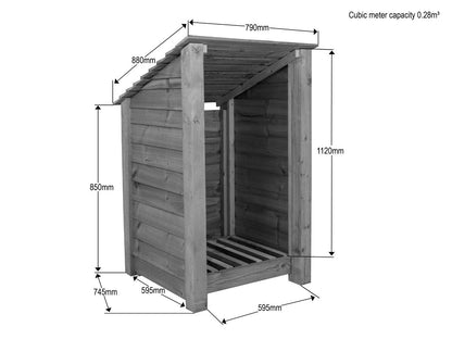 Wooden Log Store (Roof Sloping Back) W-79cm, H-126cm or 180cm, D-88cm