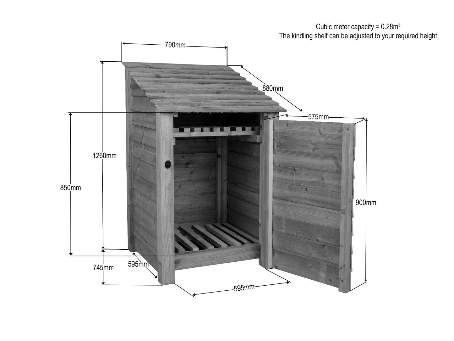 Wooden Garden Tool Storage with Shelf W-79cm, H-126cm or 180cm, D-88cm - Brown Finish