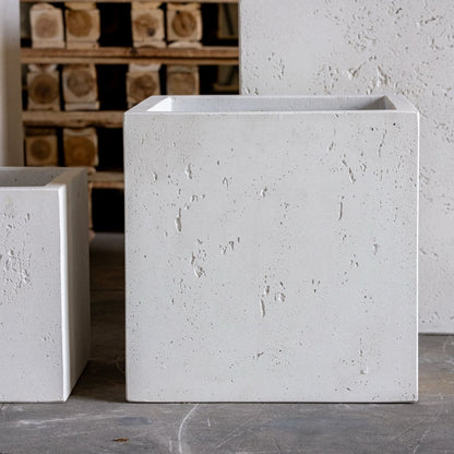 Cubrosa | White Mist – 30cm Medium Square Concrete Planter – 14L Block Plant Pot