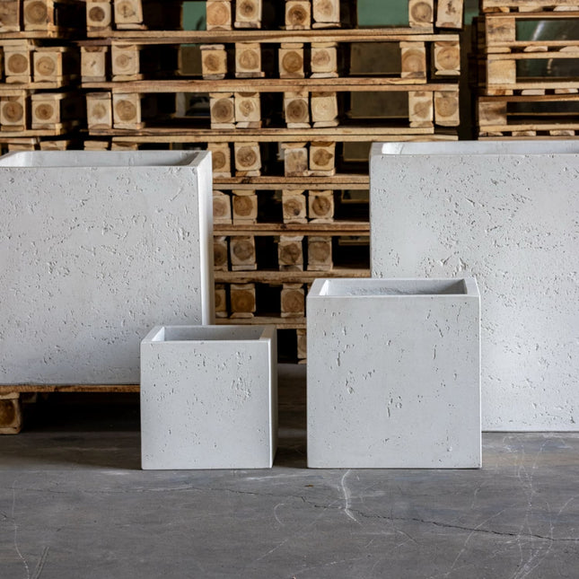 Cubrosa | White Mist – 40cm Medium Square Concrete Planter – 38L Outdoor Indoor Pot
