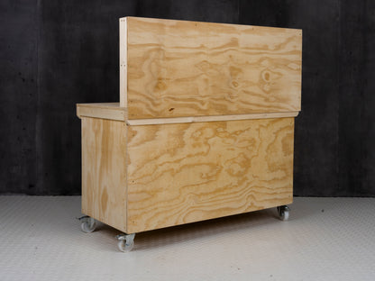Wooden Plywood Top Workbench With Lockable Cupboard (V.9) With back panel, With wheels, Double Shelf