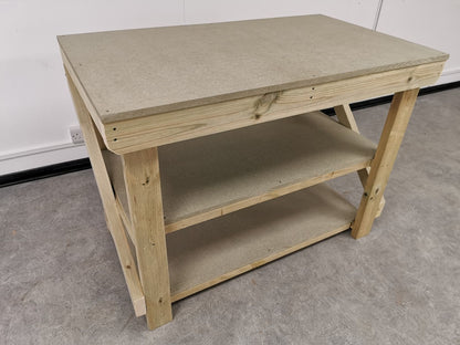 Wooden Workbench 18Mm UniMdf Moisture Resistant Top With Double Shelf