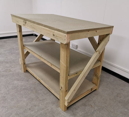 Wooden Workbench 18Mm UniMdf Moisture Resistant Top With Double Shelf