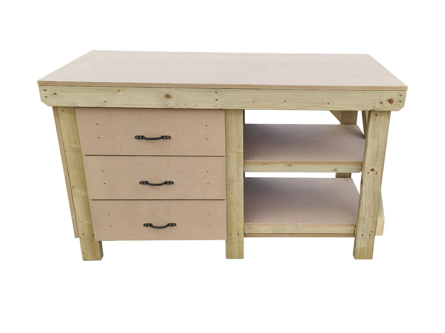 Wooden MDF top tool cabinet workbench with storage shelf (V.7) with double shelf