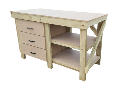 Wooden MDF top tool cabinet workbench with storage shelf (V.7) with double shelf
