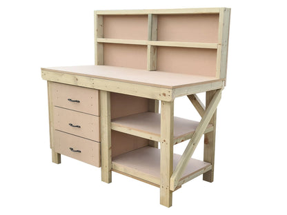 Wooden MDF top tool cabinet workbench with storage shelf (V.7) with back panel and double shelf