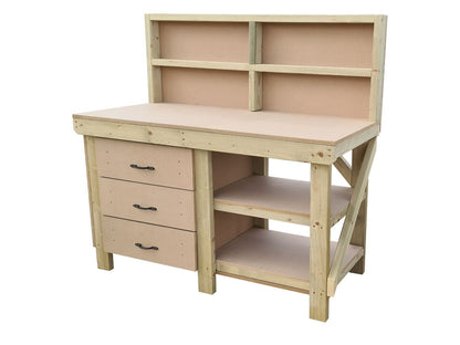 Wooden MDF top tool cabinet workbench with storage shelf (V.7) with back panel and double shelf