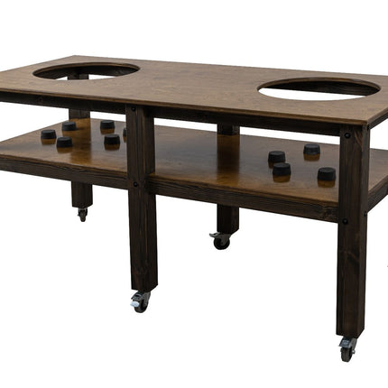 "Grill Table Fits All" BBQ Kitchen Space for Dual Kamado Ceramic Smokers