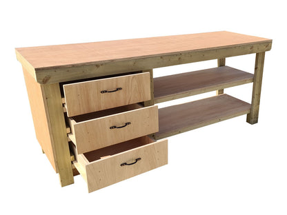 Wooden Eucalyptus top tool cabinet workbench with storage shelf (V.7) with double shelf