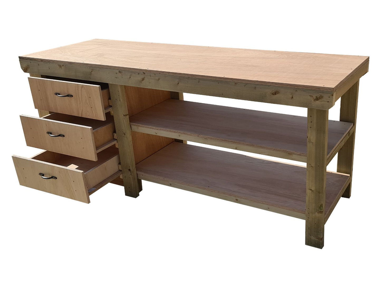 Wooden Eucalyptus top tool cabinet workbench with storage shelf (V.7) with double shelf