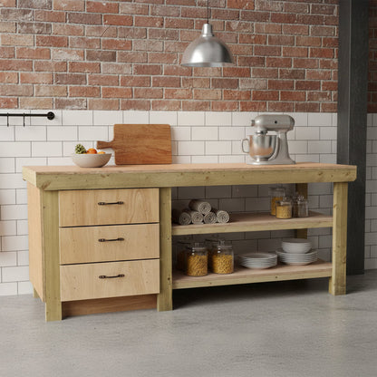 Wooden Eucalyptus top tool cabinet workbench with storage shelf (V.7) with double shelf